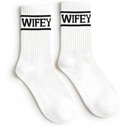 Tbay Wifey Socks for Women - Bachelorette Party Bride Socks Soft Cotton Wedding Wife Bridesmaid Gifts for Bridal Engagement Wedding Shower Party Favors (White)
