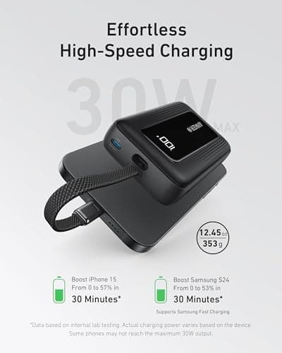 Anker Zolo Power Bank, 20,000mAh 30W Portable Charger with Built-in USB-C — view 4