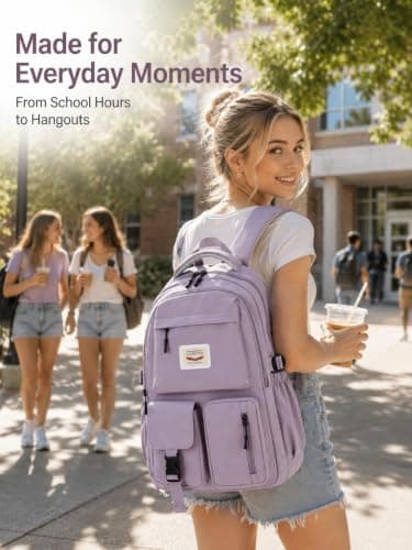 FIORETTO Lightweight School Backpack Womens, Cute School Bag for Teenager Girls, 15.6 Laptop Rucksack Backpack for School Casual Daypacks Travel Backpack for College Work Purple 25L — view 2