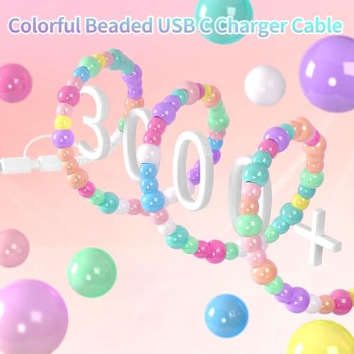 Coolden Multi Charger Cable 2 in 1 USB to USB C Cable for iPhone Charger Cables Fast Charge 60W 3.3FT Girls Cute Beaded Phone Charger Cables for iPhone 17 16 15 14 13, Galaxy S25 S24, iPad-Colorful — view 6