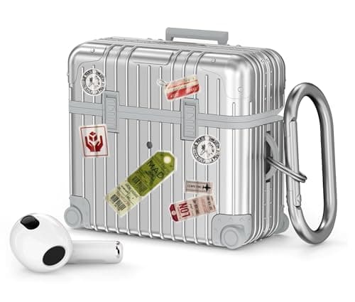 VISOOM Compatible With Airpods 3 Case, Cute Suitcase Design TPU Anti-Scratch Shell Shockproof Hard Protective Case for Airpods 3rd Gen with Keychain[Support Wireless Charging], Silver