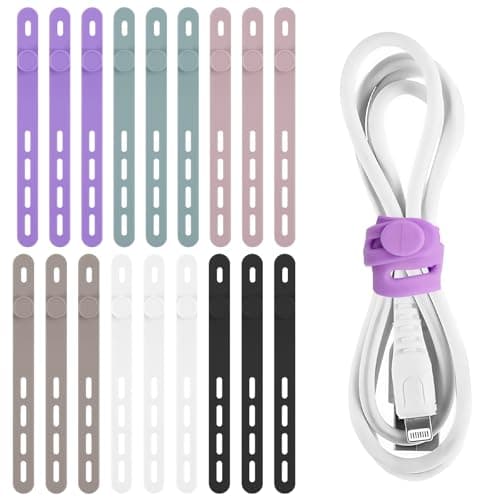Silicone Cable Ties, 18 Pack Reusable Cord Straps with Lock Buckle