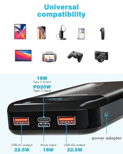 Power Bank 27,000mAh, PD3.0 QC4.0 22.5W Fast Charging PD20W USB C PowerBank Portable Charger With LCD Display 3 Outputs & 2 Inputs for Smartphones Tablets and More — view 6