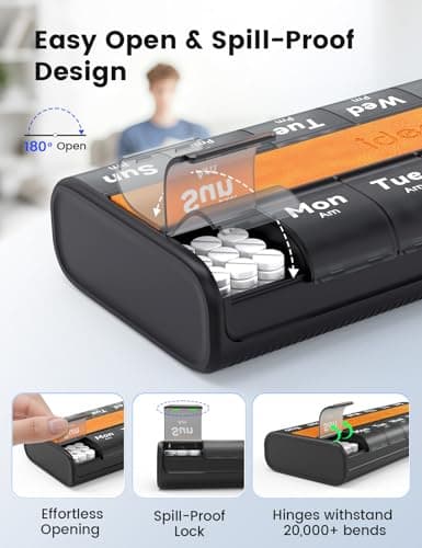 Ideerfit AM PM 7 Day Pill Organiser with Leather-Look Cover, Black — view 4
