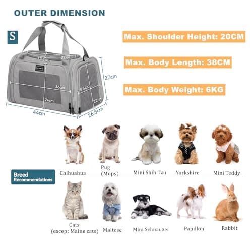 PETSFIT Cat Travel Carrier with Extendable Fleece Mat, Pet Carrier Airline Approved with Safety Leash for Puppy Up to 12 Lbs (44 * 26.5 * 27CM, Grey) — view 6