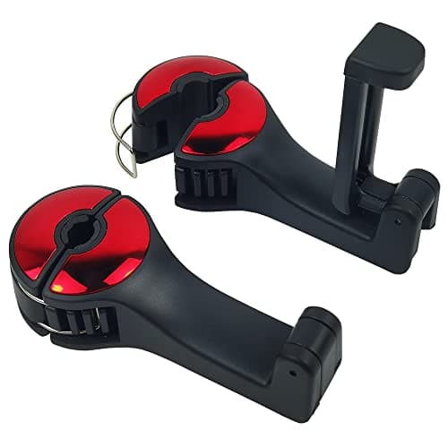 DOULEIN Car Headrest Hooks with Phone Holder, 2 Pcs Auto Seat Hanger Holder, Red