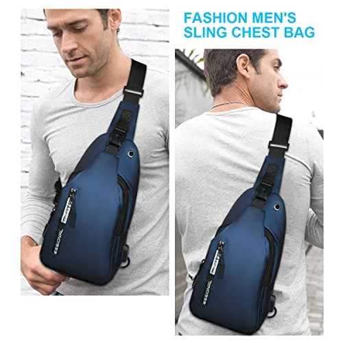 Aucuu Shoulder Bags Chest Bags, Usb Rechargeable Sling Bags, Crossbody Daypacks Small Backpacks, Anti-theft Waterproof Lightweight One Strap Rucksack Messenger Bags for Hiking, (Blue) — view 6