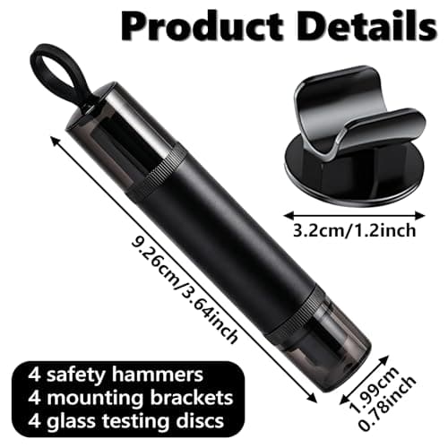 4 Pcs Car Window Breaker Emergency Hammer ,2 in 1 Car Portable Window Breaker Seat Belt Cutter and Window Breaker, with Test Glass Quick Escape Emergency Tool for All Vehicles (Black & Red & Grey) — view 2