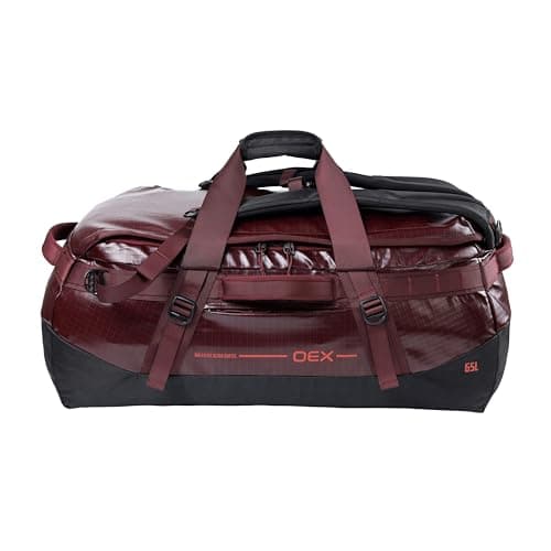 OEX Ballistic Ultra Duffel Bag, 65L, Polyester Ripstop with TPU Coating, for Travel and Outdoor Use, Adjustable Detachable Shoulder Straps, 64x27x30cm (Red, 65 Litre)