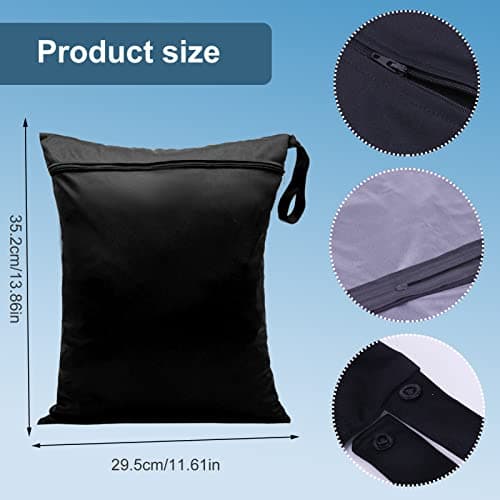 Zngou Wet Bags, 13x14 inch Dry Bags Nappy Changing Laundry Bag Reusable Waterproof Cloth Organiser Pouches Babies Swimming Camping Travel Beach, Black,blue, 2Pcs-30x35cm-black/green — view 2
