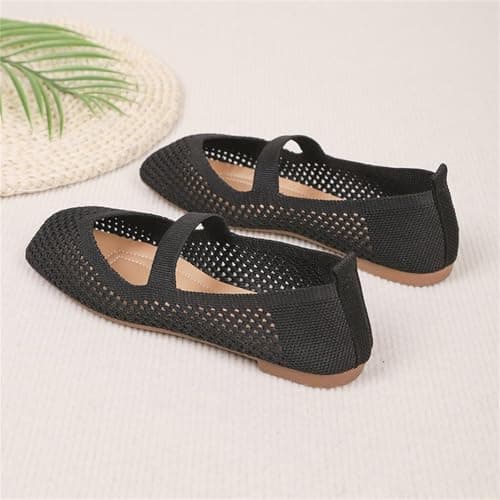 Cream Wedges - Women's Mary Jane Flat Shoes, Plain Round Toe Ballet Pumps with Knitted Mesh Upper, Low Heel Casual Comfort Walking Footwear for Work Office Travel Daily Wear Commute — view 6