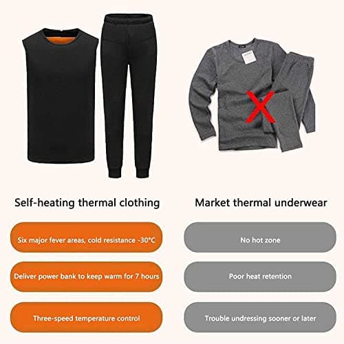 Electric USB Thermal Underwear Set for Men Women, Heated Long Johns Travel Heated Pants and Top(No Battery)(Male Black,M-Medium) — view 3