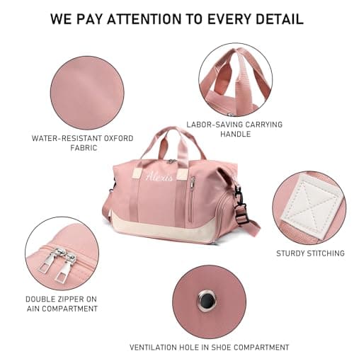 Personalized Waterproof Duffle Bag - Custom Embroidered, Pink — view 4