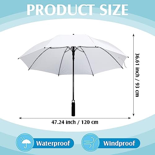 Weewooday 2 Pcs Large White Golf Wedding Umbrella 47.2 Inch Automatic Travel Umbrellas Windproof Plastic Handle Umbrella Brolly Photographer Parasol for Wedding Bride Groom Party — view 2
