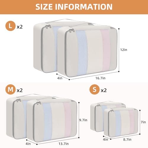 BAGAIL 6 Set Packing Cubes Various Sizes Packing Organizer for Travel Accessories Luggage Carry On Suitcase - Beige — view 3
