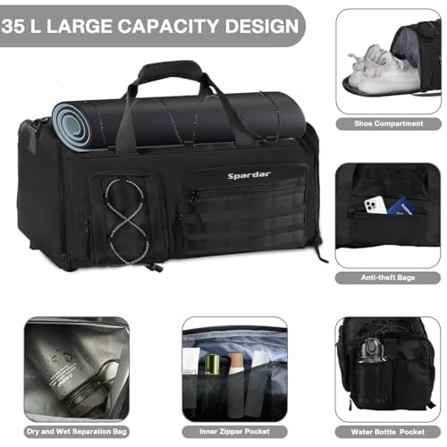 Spardar 4‑in‑1 Gym Bag, 35L Large Sports Duffle Backpack for Men Women, with 6 Shoe Storage Bags, Waterproof Travel Weekend Bag with Wet Dry Pocket & Separate Shoe Compartment, Cabin Carry On Luggage — view 5
