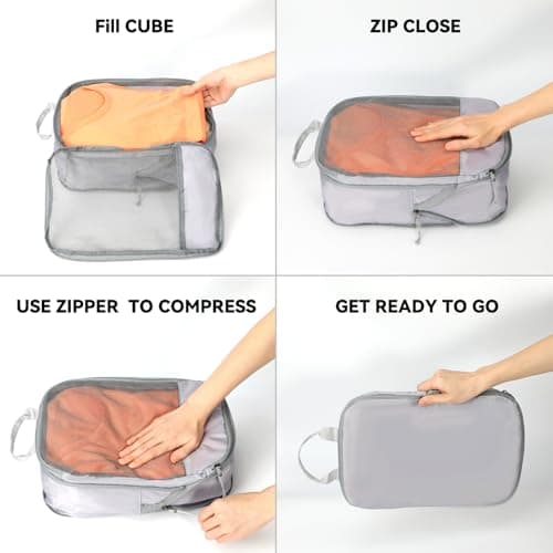 Voova 6 Set Compression Packing Cubes for Suitcases Backpack, Expandable Luggage Suitcase Organiser Bags Set, Packing Organizers for Men Women, Travel Organisers Cubes for Travel Essentials, Grey — view 6