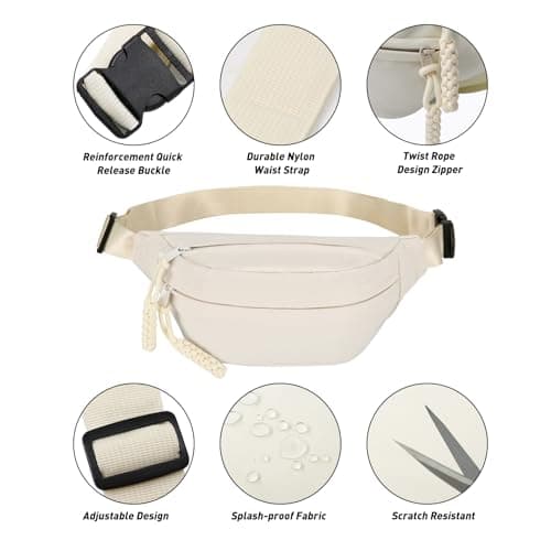 Long Keeper Bum Bag Waist Fanny Pack for Women Men Fashion Waist Packs Bumbag Cross Body Adjustable Travel Waist Bag Large Pockets for Running Hiking Outdoor (Beige) — view 5