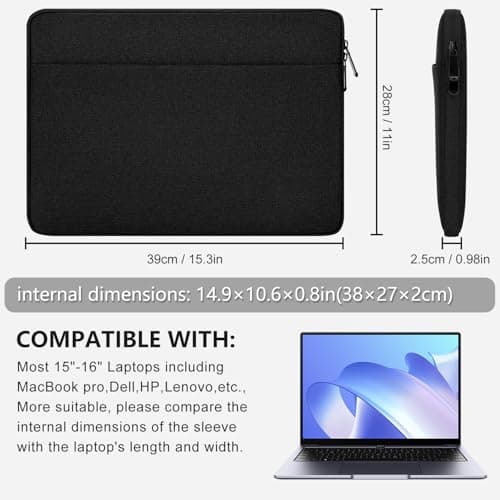 HEDUGO Laptop Sleeve Case with Accessory Pocket Padded Computer Carrying Pouch 15 to 16 inches Compatible with MacBook Air/Pro Protective Laptop Cover for 15”-16” Chromebook/Notebook/Tablet, Black. — view 5