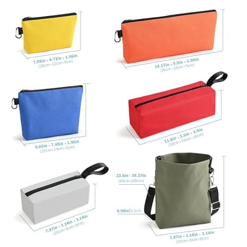 MAFYE 6 Pack Tool Pouch Zipper Bags, Large Multi-Size Tool Organizer with Carabiner& Crossbody Strap, Heavy-Duty Storage Bags for Men Women, Perfect for Tools, Travel, Cosmetics, Office & Art Supplies — view 6