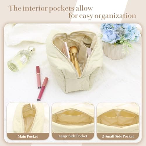 Makeup Bag Travel Cosmetic Organiser for Women, 3 Compartments, Yellow — view 3