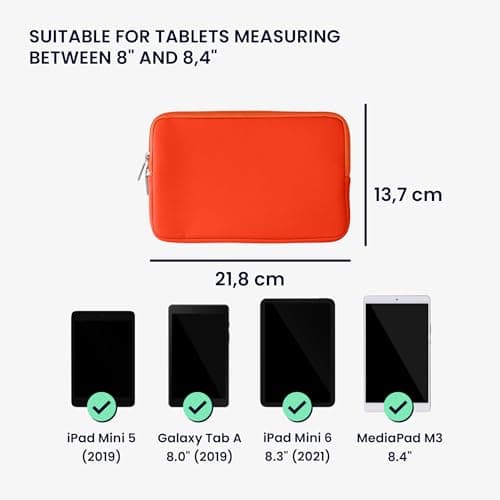 kwmobile Neoprene Pouch Compatible with 8"-8,4" Tablet - Universal Sleeve Case Cover with Zipper for Tablet - Orange — view 6