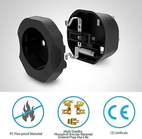 VINTAR EU to UK Plug Adapter 2 Pack, 2 Pin to 3 Pin Adapter Plug UK, Black — view 2