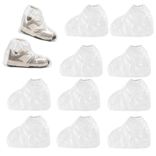 WsiQxuc 10 Pairs Waterproof Shoe Covers, Disposable Shoe Protector Covers for Rain Protection and Home Cleaning, Thickened Plastic Overshoes Measuring with Non-Slip Design for Outdoor Work and Travel