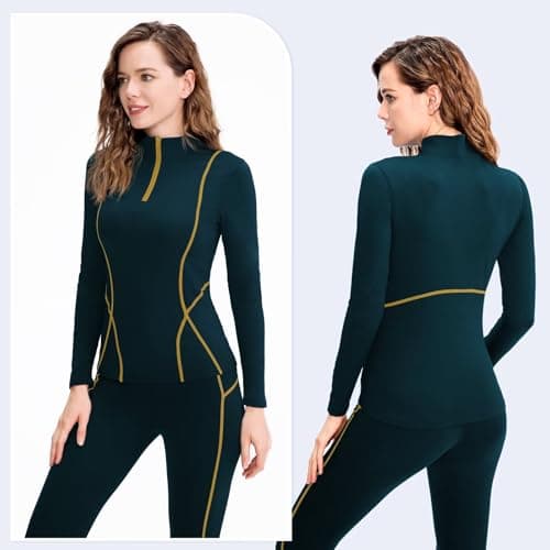 TERODACO Base Layer Women Half Zip Ski Thermal Tops 02513 Green M — view 2
