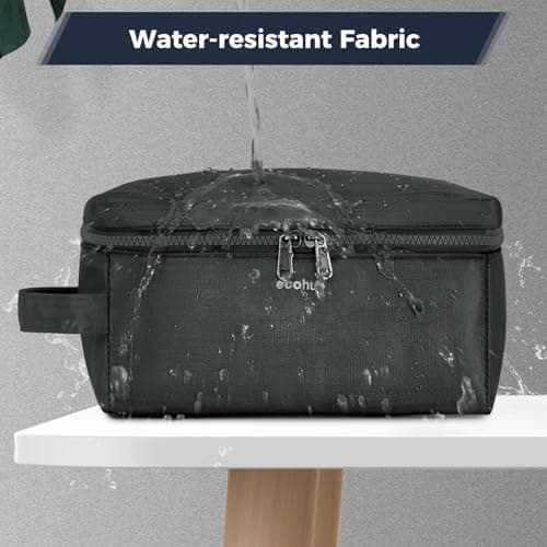 ECOHUB Water-Resistant Travel Toiletry Bag, Recycled Wet and Dry Separation Wash Bag, Dopp Kit Shaving Bag, Wide-Open Zipper Pouch Travel Toiletries Bag for Men, Patent Pending, Slim-Grey — view 6