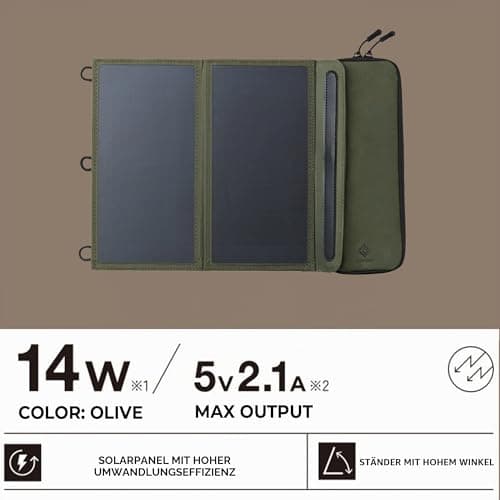 ELECOM NESTOUT 2-Panel Solar Charger 14W (Olive) & 15000mAh Outdoor Power Bank (Black) – Bundle — view 2