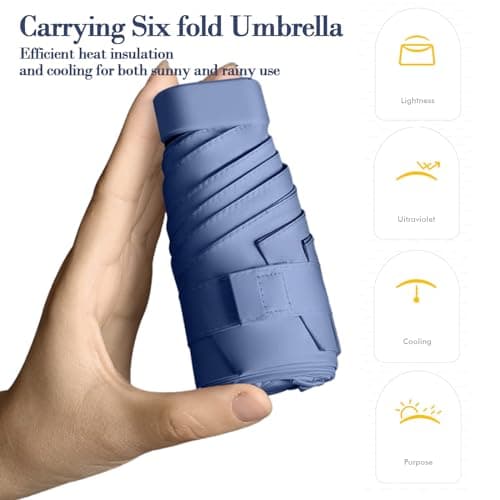 wodehahagou Mini Umbrella - Compact, Portable, UV Protection for Women - Handbag Size, Travel Umbrella with Storage Box (Blue) — view 4