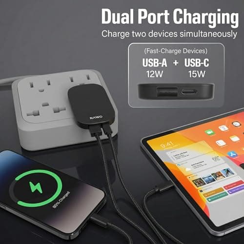 30W Dual Port Fast Charger Plug, Ultra Slim USB C PD + USB A QC, Black UK — view 6