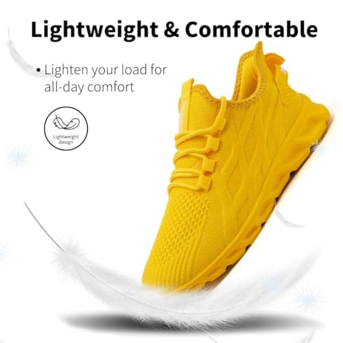 UROMGV Womens Sneakers Slip on Walking Running Shoes Tennis Trainers Workout Fitness Sports Athletic Lightweight Breathable Fashion Casual Yellow UK 7 — view 4