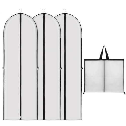 3 Pack Long Dress Covers Garment Storage Bags, 180cmx60cm Wedding Dress Covers for Storage and Travel, Full Length Foldable Washable Clothes Cover with Handles, for Gowns, Coats, Suit Carrier, White