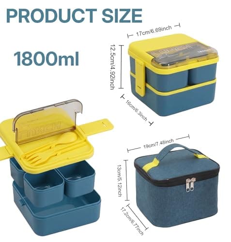 SXCCNW Bento Lunch Box Stackable, 1800ML Bento Box with Compartments (Blue) — view 2