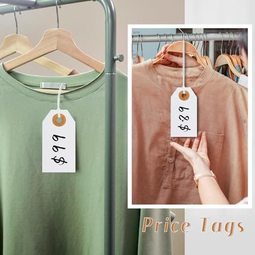 Hanqing Price Tags with String, 100 Pcs Hang Card with Reinforced Hole, Blank Paper Display Tags for Luggage, Clothing, Gifts, Jewelry (White) — view 3
