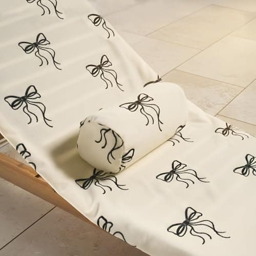 OHS Bow Print Sunbed Towels with Pockets Quick-Dry Absorbent Large Beach Towel in a Bag & Beach Pillow Inflatable Sun Lounger Bolster Pillow Microfibre Travel Summer Holiday Essentials Bundle, Mono — view 3