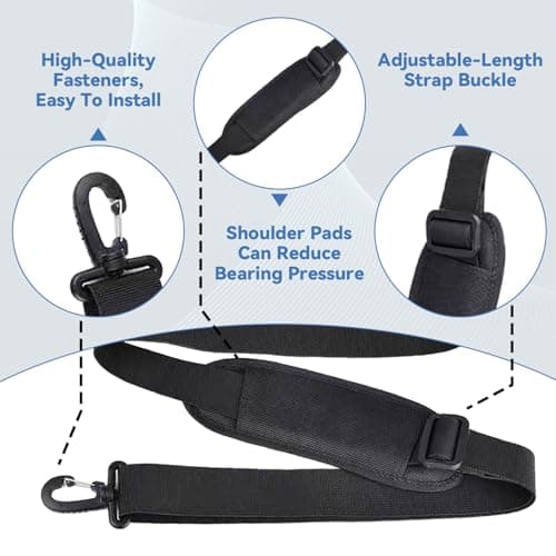 Adjustable Padded Shoulder Strap - 63 in Extra Thick Universal Replacement Bag Strap with Dual Clasps | Comfortable Crossbody Strap for Laptop Case, Handbag, Luggage, Sports & Golf Bags (Black, 1 Pc) — view 3