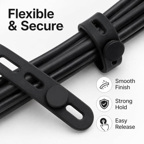 10Pack Silicone Cable Ties, Cord Organizer Wrap - [Reusable & Washable] Wire Ties Management with Lock Buckle, Elastic Adjustable Charger Cable Strap, Electrical Cord Keeper for Home Office — view 2