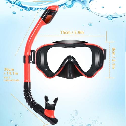 HIKOTEY Children's Snorkel Set,Panoramic Wide View Diving Mask,Snorkeling Gear Anti-Leak and Anti-Fog Tempered Glass Lens,Dry Snorkel Tube,Includes Earplugs and Nose Clip for Age 4-16 Years(Red+Black) — view 6