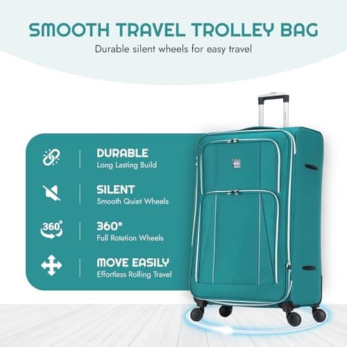 Skylark Large 29” Lightweight Softshell Expandable Suitcase, Integrated Combination Lock, 4 Wheels Check in Luggage for 23kg (Oil Green, 112 litres) — view 2