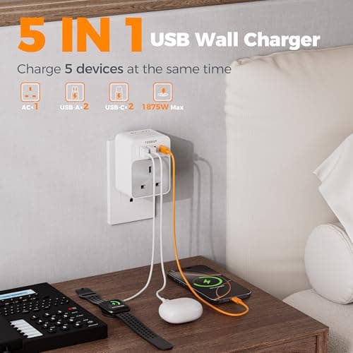 TESSAN UK to US Plug Adaptor 2 Pack, Foldable USA Travel Adapter with USB C — view 6