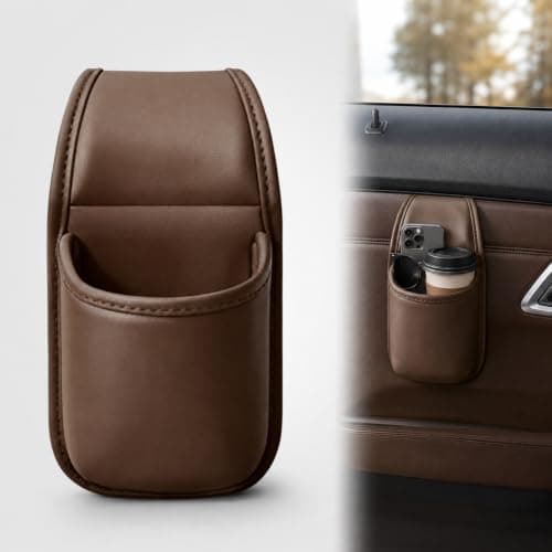 Leather Car Door Cup Holder – Wide‑Mouth Opening for Drinks & Phone