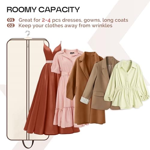 MISSLO 60" Foldable Travel Garment Bag Hanging Dress Bag Covers Long Dress Carriers for Women Suits, Coats, Clothes Protector, Beige — view 5
