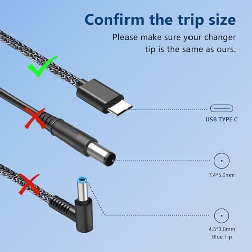 New Slim 65W 45W USB C Laptop Charger Compatible with HP Spectre x360, Spectre, Chromebook, Elitebook x360, Elitebook, Elite x2, Envyx360, ProBook Travel Type C Power Cord — view 6
