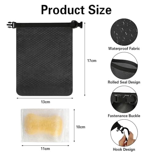 vsshe Travel Soap Bag, Waterproof and Leakproof Soap Travel Storage Bag, Quick Dry Soap Bag, Portable Sealed Storage Bag with Soap Foaming Bag and Carabiner for Travel, Camping, Outdoor (Black) — view 2