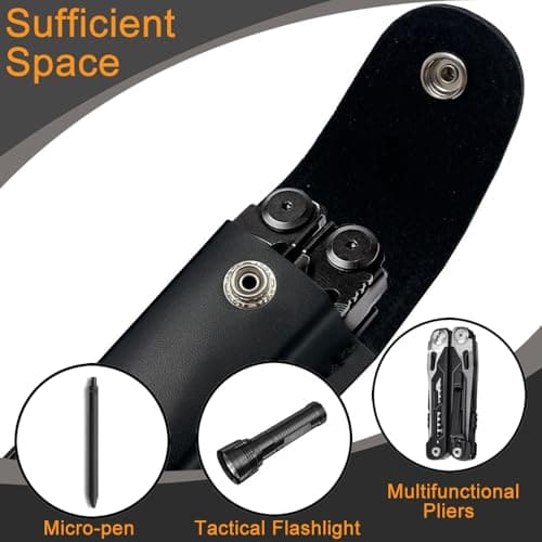 PIGIAOKA 2 Pcs Pocket Knife Sheath, 4" Folding Knife Belt Sheath Leather Pocket Knife Sheath Holster Knife Pouch with Snap Closure and Belt Loop for Outdoor Climbing, Camping, Cycling, Hiking, Black — view 5