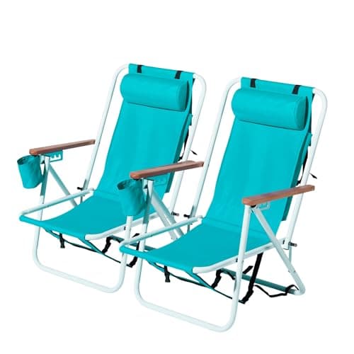 Bonnlo Folding Beach Chairs Set of 2, Portable Low Beach Chairs for Adults
