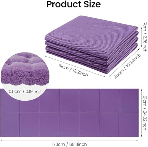 M.J COMFY-LIFE Travel Foldable Yoga Mat — 5mm Non-Slip Portable Exercise & Gym Mat for Yoga, Pilates, Travel & Fitness (Lightweight, Water-Resistant, Fits Backpack) — Unisex (Purple) — view 3